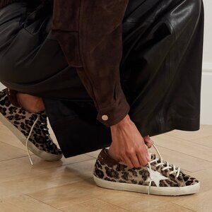 GOLDEN GOOSE Super-Star distressed leather and suede-trimmed leopard-print calf